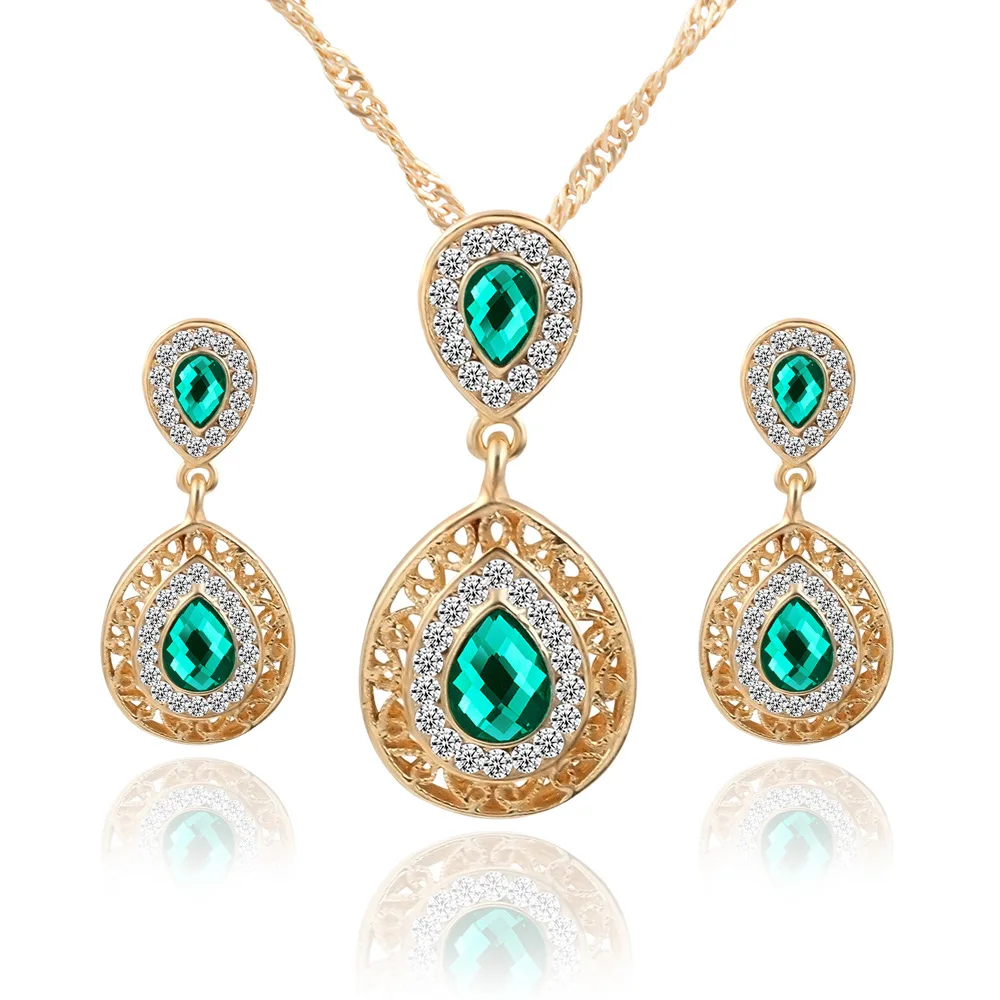 

Women Bridal Wedding Jewelry Set Charm Crystal Water Drop Pendant Necklaces Earrings Sets (KJ025), Same as the picture