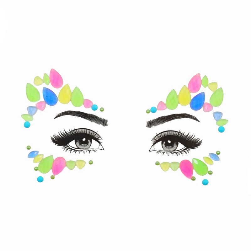 

Unique fluorescence eye tattoo shiny face gem jewels crystal sticker, Candy color