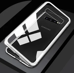 For samsung galaxy a50 a30 a80 a20 a10 a70 j4 J6 Plus A9 a7 Metal frame glass flip cover Magnetic adsorption phone case