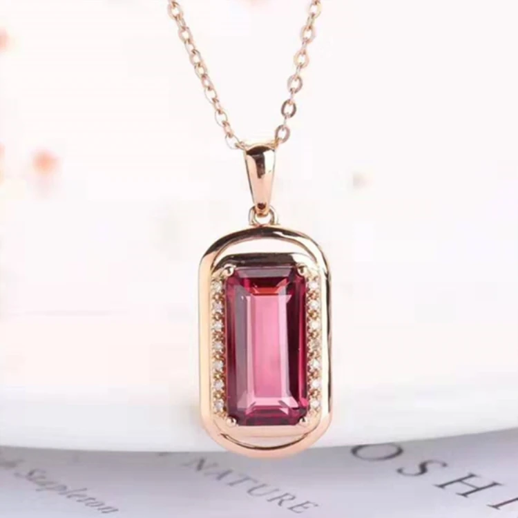 

Hot Sale 18k Rose Gold Jewelry Diamond 6x12mm Natural Garnet Crystal Pendant, Red