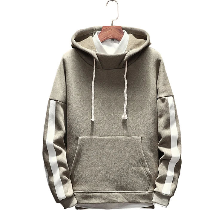

Men's new trend casual fashion stitching contrast color large pocket striped long-sleeved hoodie