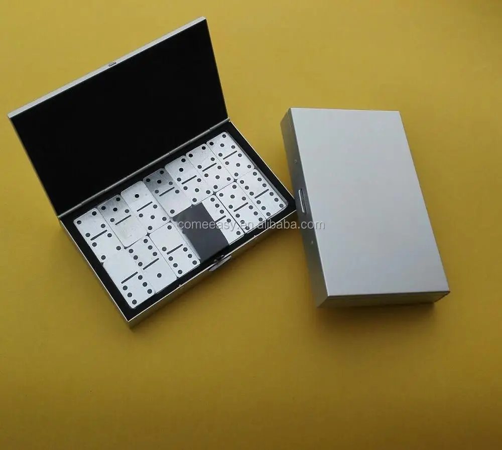 mini portable travel 28 Pieces Fun Board Standard Domino Games with aluminum case