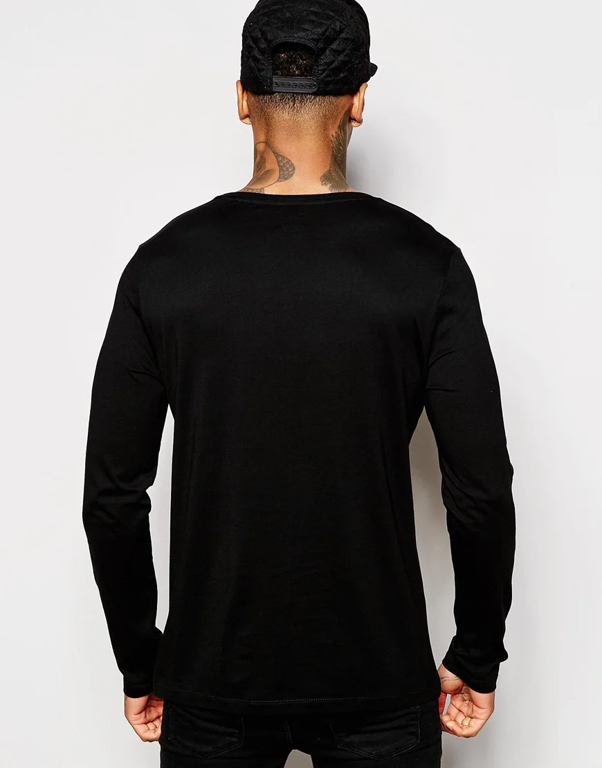 China Manufacturer Factory T-shirt Production Cotton Fabric Long Sleeve Men Black T-shirt With 