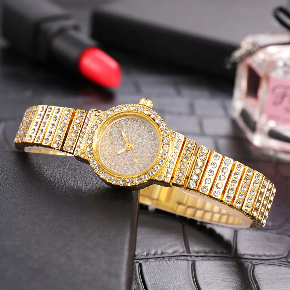 

New dial full crystals steel strap quartz watch ladies watches wholesale