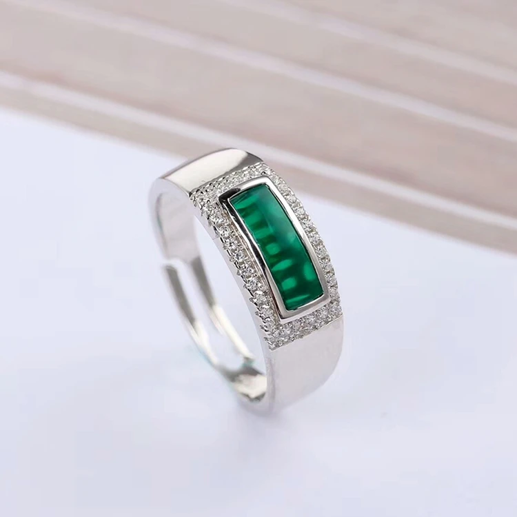 

925 italian silver ring crystal jewelry wholesale classic green chalcedony natural gemstone ring for women