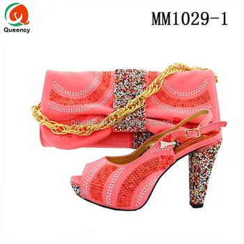 coral clutch bag and shoes