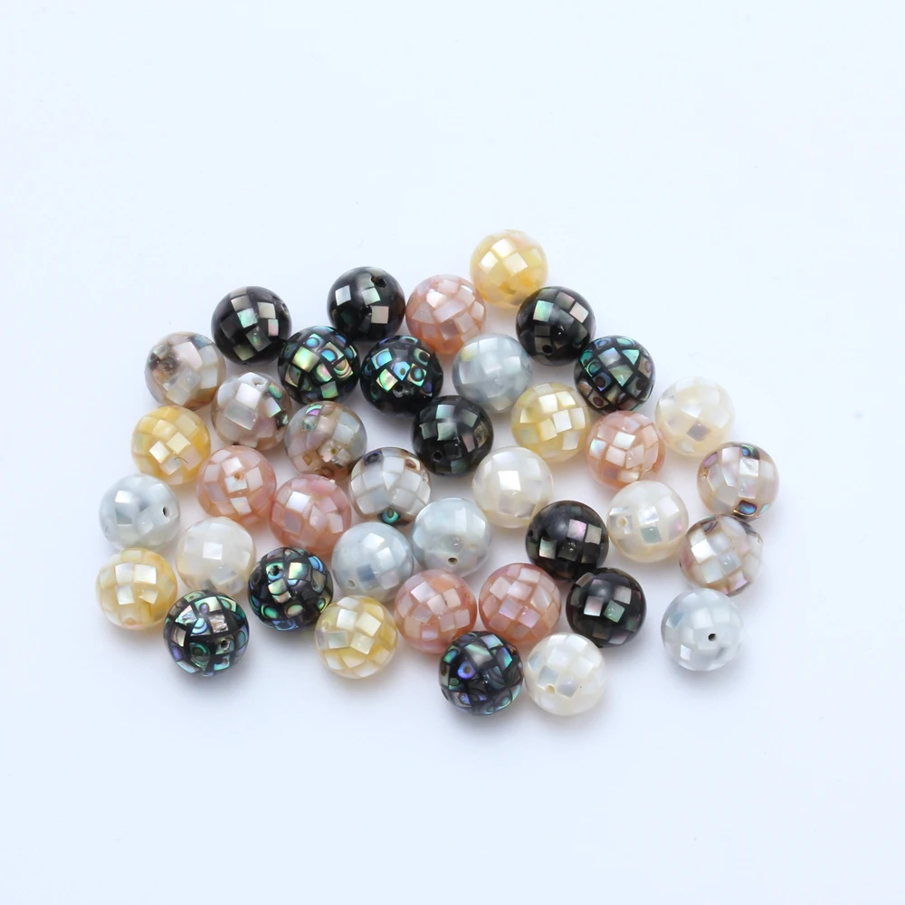 8-16mm Handmade Abalone shell mosaic ball round loose beads 