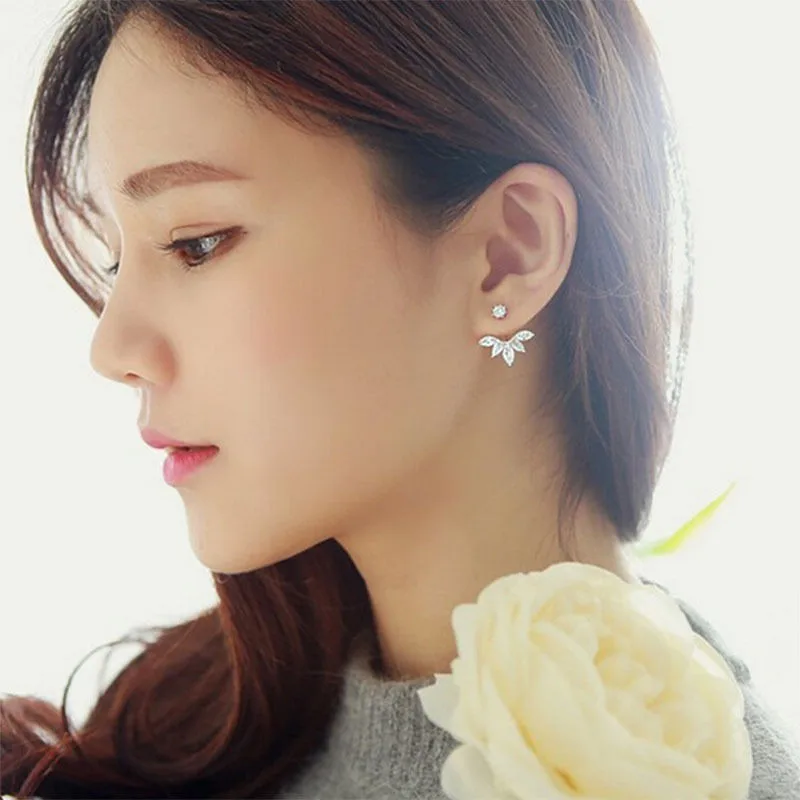 

Korean Gold and Silver Plated Leave Crystal Stud Earrings Fashion Statement Jewelry Earrings for Women, Gold silver rose gold