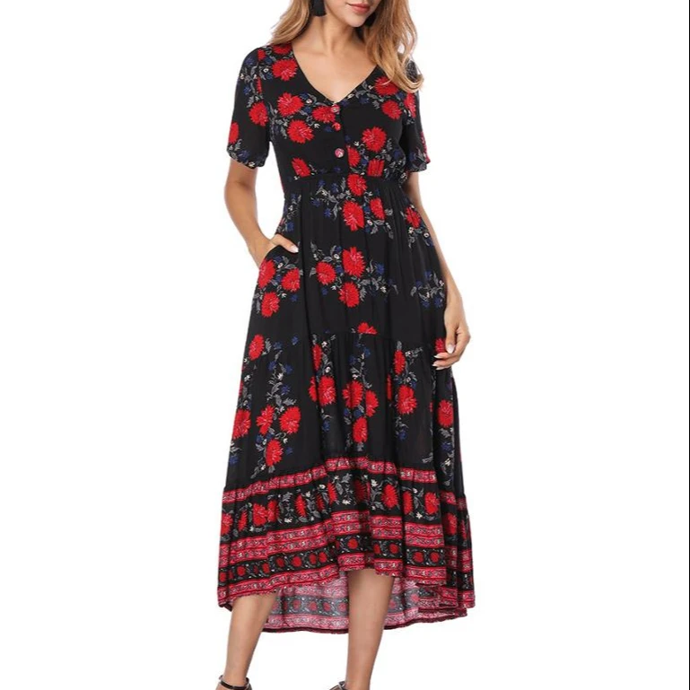 

Women Summer Uniquely High-Low Hem Maxi Dress Floral Print Dress