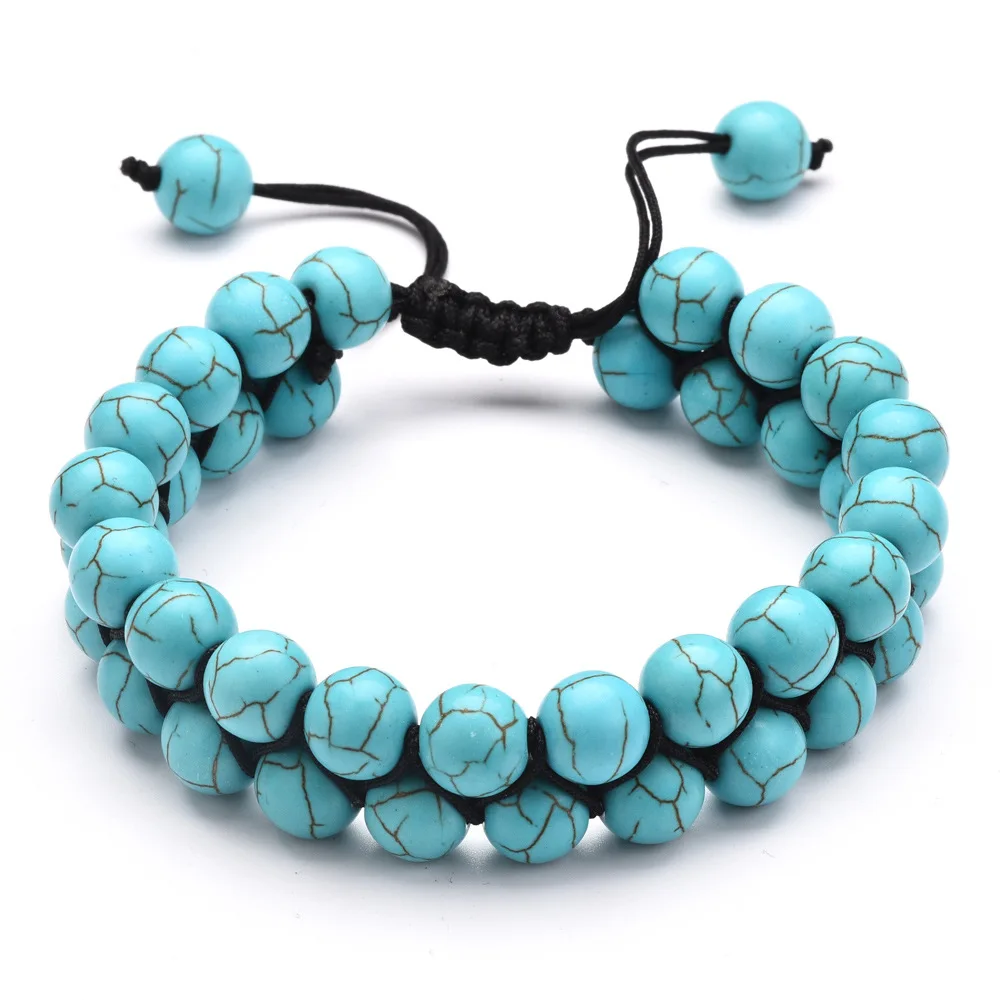 8 Styles Natural Volcanic Rocks Stone Turquoise Bracelets 7 Chakra Double Layers Adjustable Beaded Bracelet Weaving Yoga Jewelry