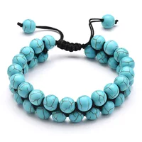 

8 Styles Natural Volcanic Rocks Stone Turquoise Bracelets 7 Chakra Double Layers Adjustable Beaded Bracelet Weaving Yoga Jewelry