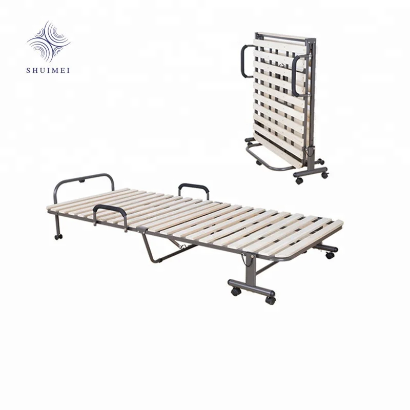 Solid Wood Slat Metal Folding Bed Single Buy Pushable Folding Guest