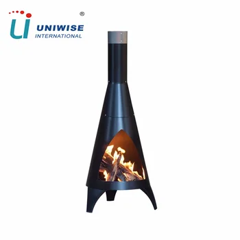 Outdoor Wood Fired Steel Chimney Charcoal Bbq Fire Pit With Black