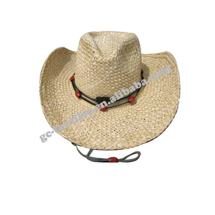 Most popular straw hat with bead & rope summer breathable unisex plain custom straw hat