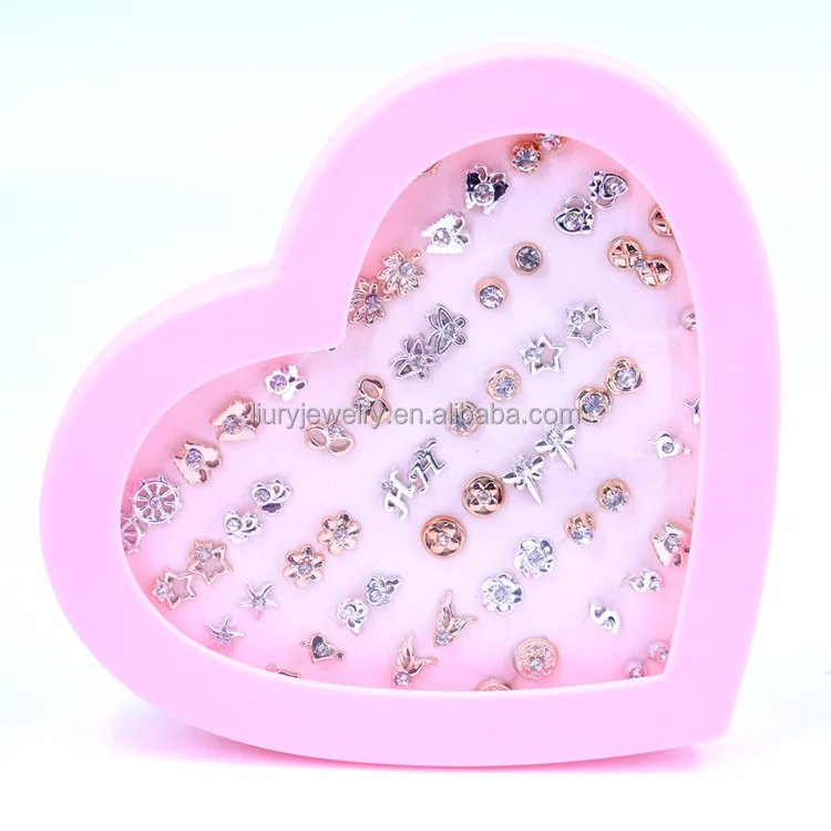 36 pairs Anti-allergic ladies earring set with heart box cheap wholesale stud scott inspired earring