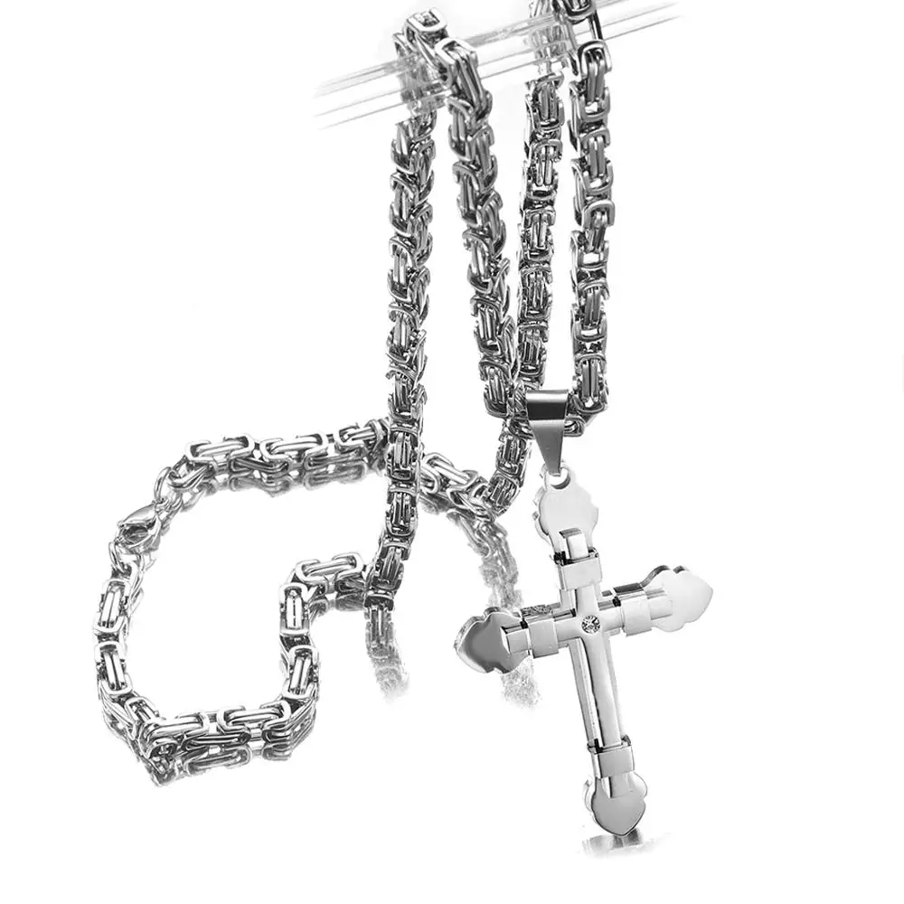 

Classic Cross Pendant Stainless Steel Mens Crucifix Link Chain Necklace Religious Jewelry