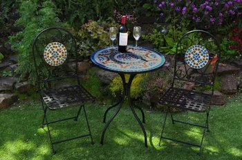 Bistro Patio Garden Set Mosaic Tile Decorative Metal Table 2