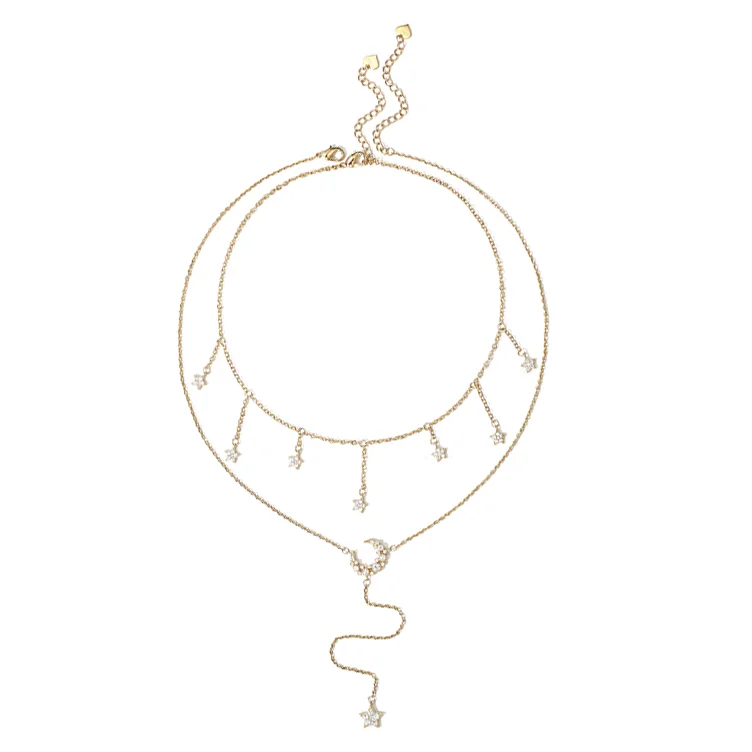 

Gold jewelry ins minimalist Star moon tassel double pendant necklace