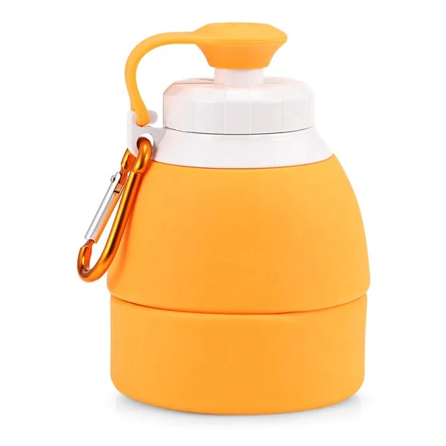 

Premium Quality Collapsible Silicone Foldable Silicone Travel Water Bottle, Orange, grey, blue, or any pantone color silicone water bottle