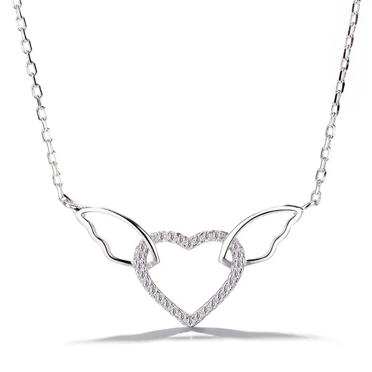 

Yaeno Jewelry Angel Wing With Heart Necklace 925 Silver, As customer request