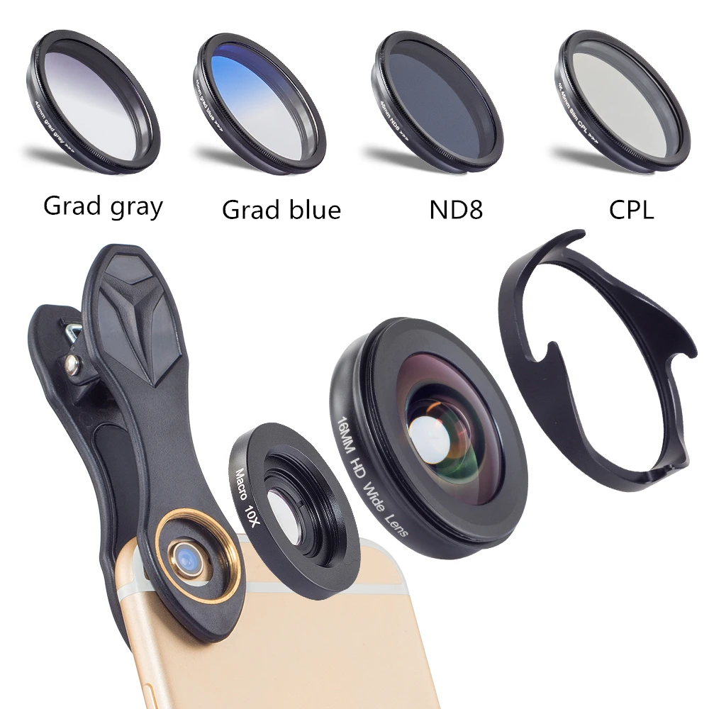 APEXEL HD 16MM Wide Angle Macro 2 in 1 Lens + camera lens filter Kit for Smartphone