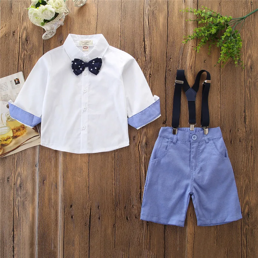 

Kids Baby Boy Shirt Strap-on Trousers Gentleman Suit 2PCS Children Wholesale Clothing Infant High Quality Boy Clothes, Solid color