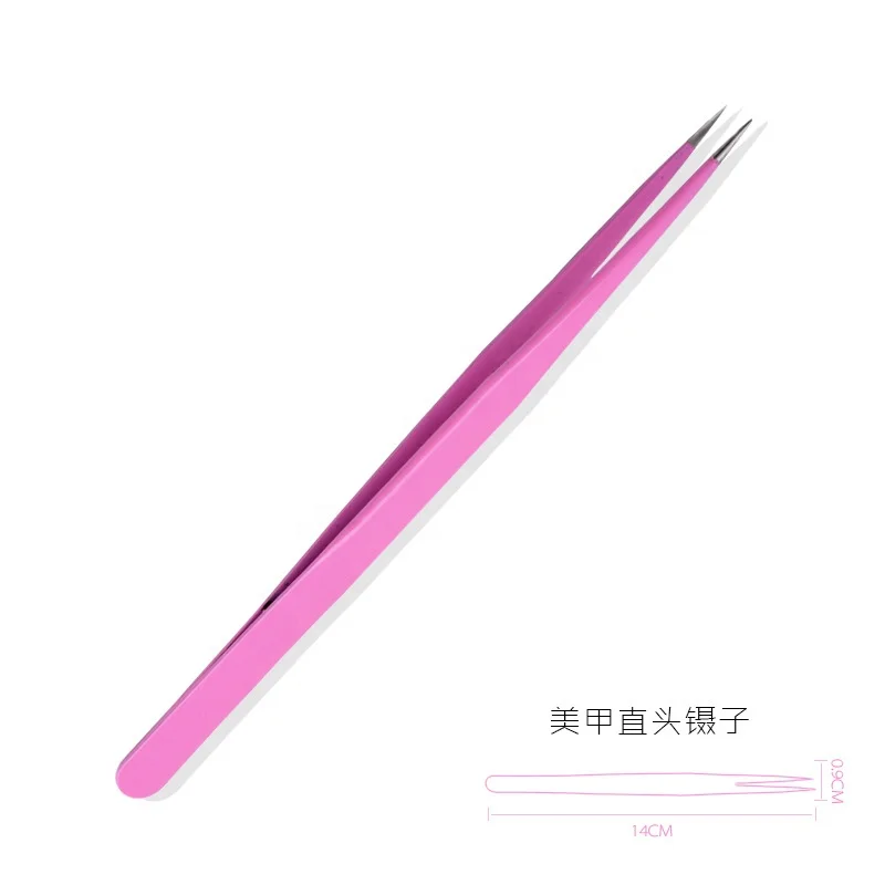 
Hot Sale Pink Antistatic Stainless Steel Craft Nail Tweezers 