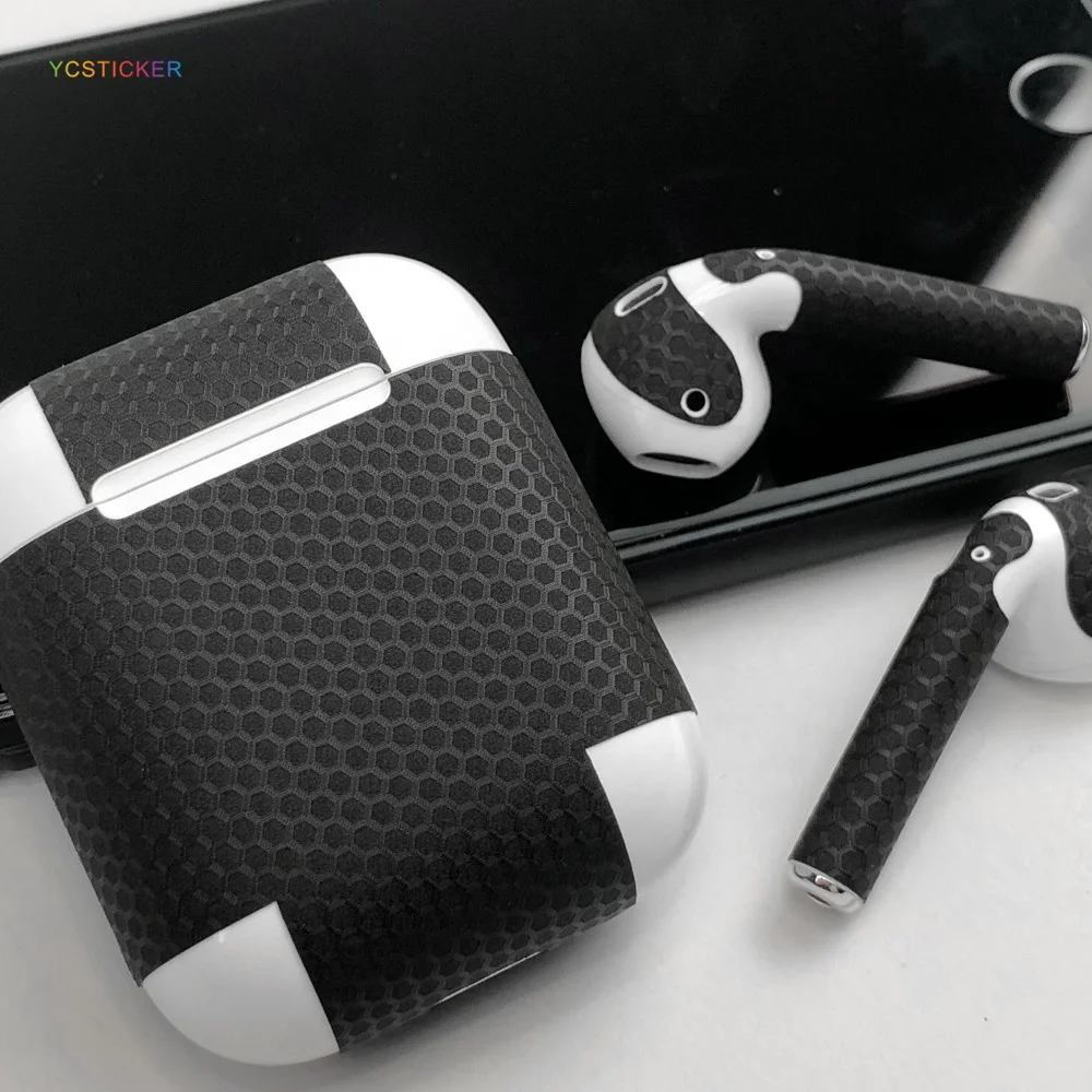 

Earphones high end 3M vinyl Camo Black Matrix Skin 3D texture stickers for air pods decals advanced carbon fiber skins