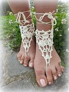 Ivory Beach Wedding Sandals,Wedding Accessory,Sexy Beach Sandals, Crochet Barefoot Sandals, Barefoot Sandals , Crochet Anklet, Sexy Lace Sandals,Wedding Footwear, Bridesmaid Sandals (Ivory-04)