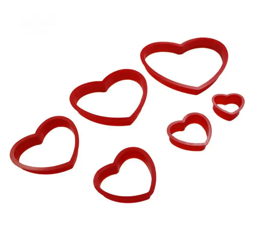 
6pcs Set Love Heart Shape Biscuit Cookie Cake Maker Mold Edge Cutters Diy Baking 