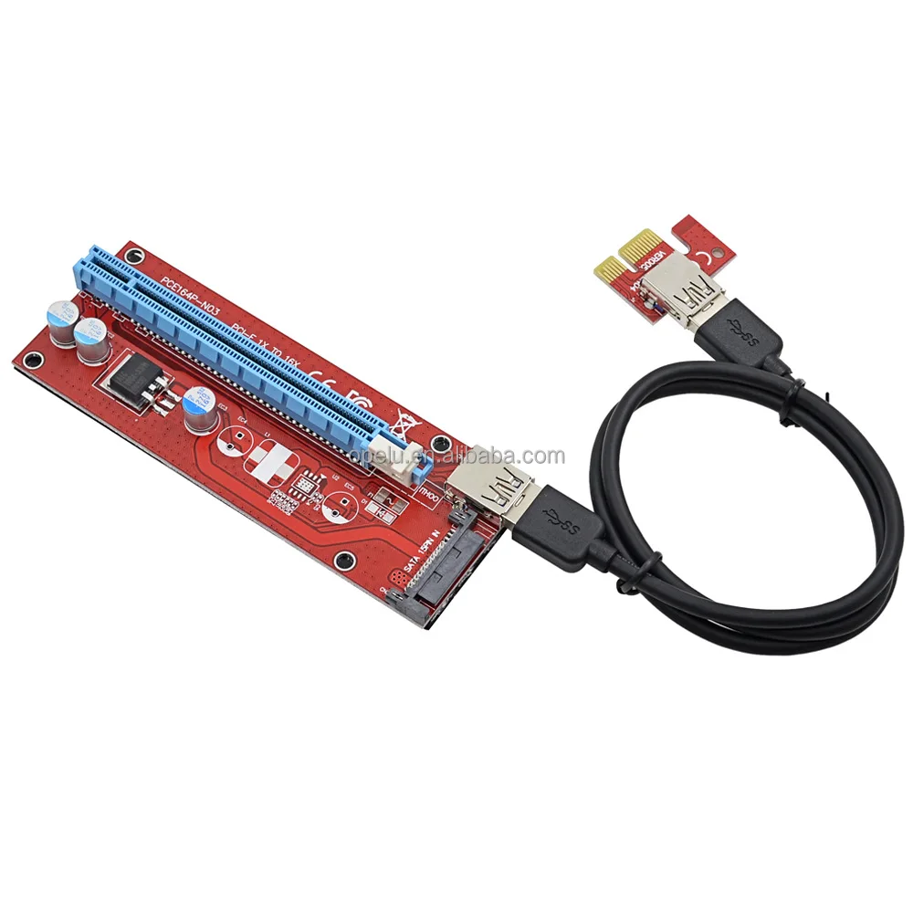 

Red Ver007S Pci-E Riser Card 1X To 16X Pci E Usb 3.0 Cable 15Pin Sata 16X Pci Express Graphics Card