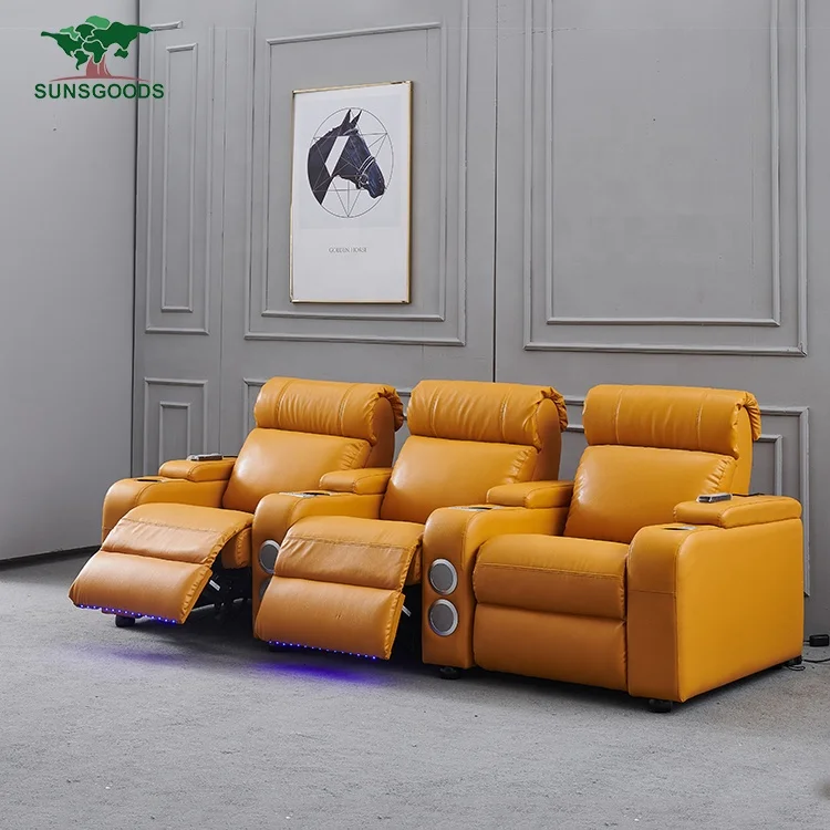 
Custom Multi Functional home cinema leather seats with headrest, soft vip home theater recliner cinema sofa 