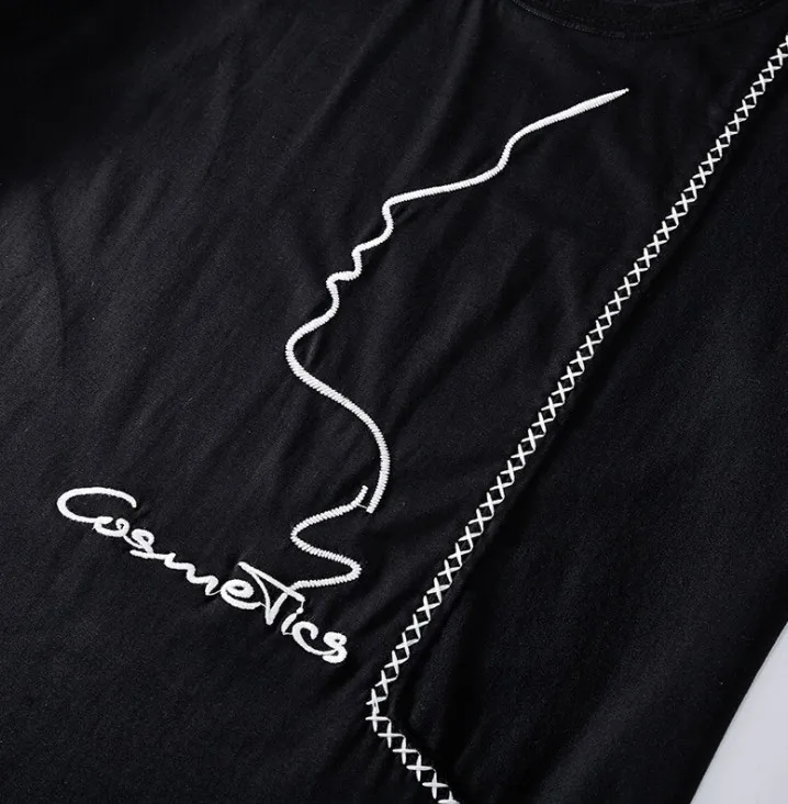 
2018 2019 New O-neck Custom T-shirt Embroidery Made In China black embroidery tee shirt , slim fit t shirt 