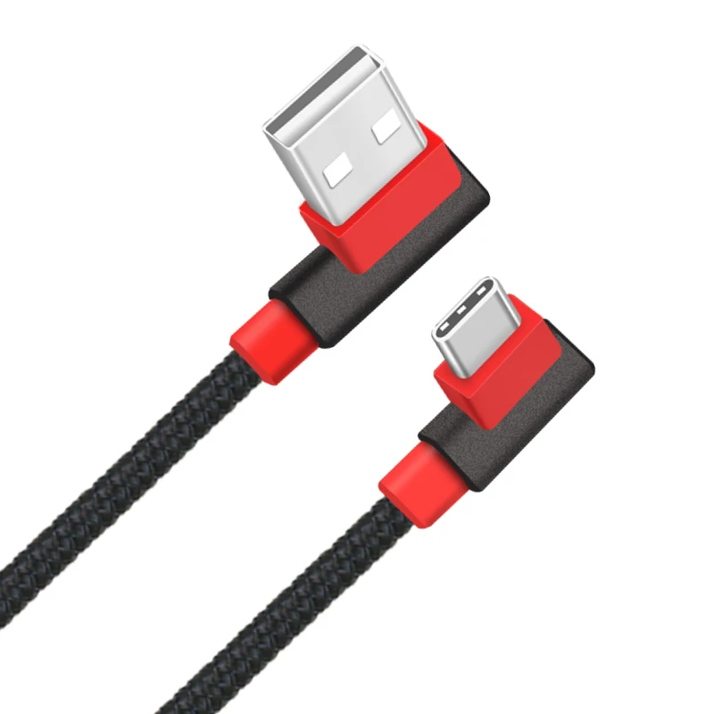 

Newest Right Angle 90 degree Denim Fabric Usb C Cable for Mobile Phone, Black/red or customized