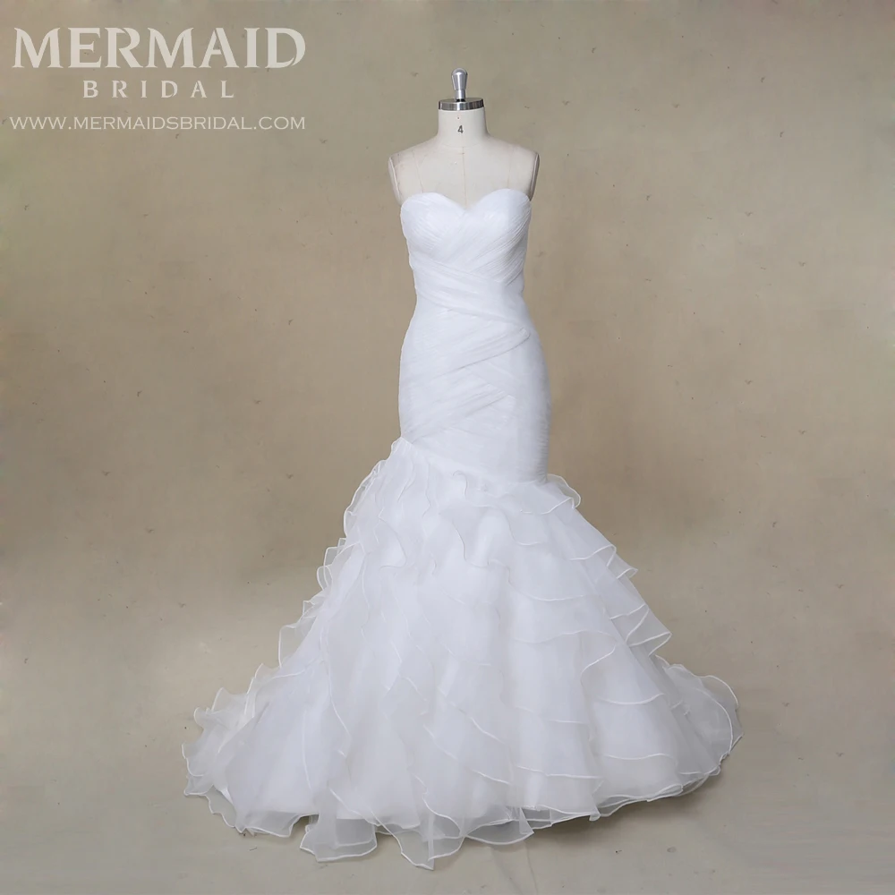Luxury Pleat Layered Organza Mermaid Wedding Dress Patterns With