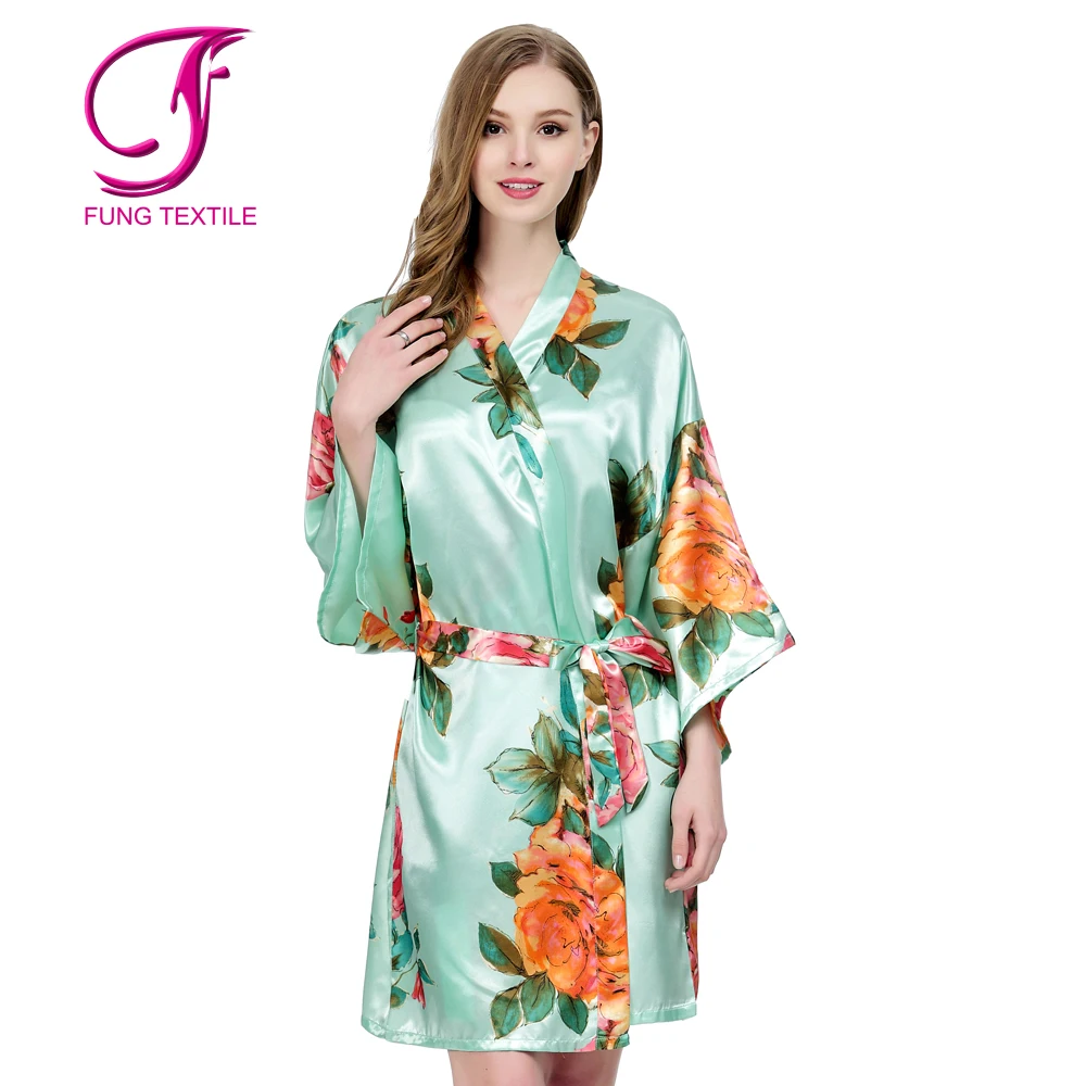 

FUNG 3017 Factory Price Women and Kids Satin Towelling Robe With Floral, Multiple color