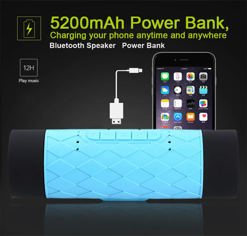 2018 High Quality Laptop Mobile Outdoor IPX65 Waterproof Speaker Wireless 5200maAh Bluetooth Speaker - ANKUX.COM