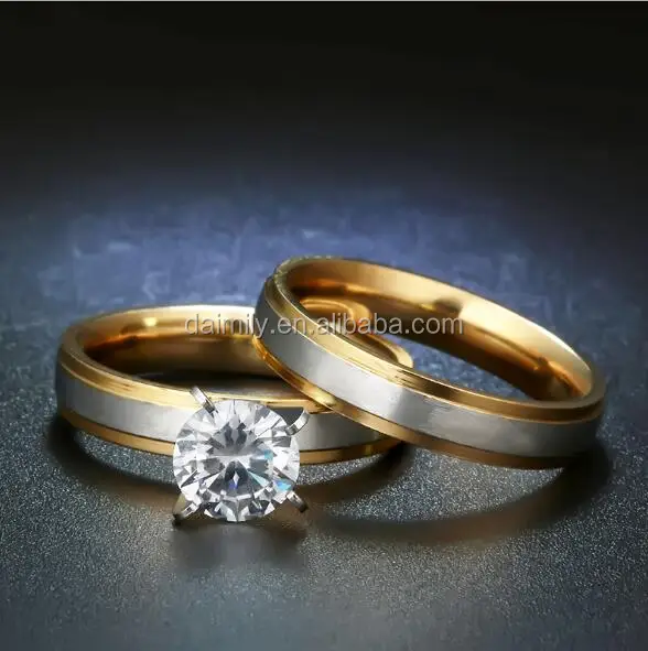 Fashion jewelry stainless steel engagement lover 18K gold  wedding ring for couple DWR 006