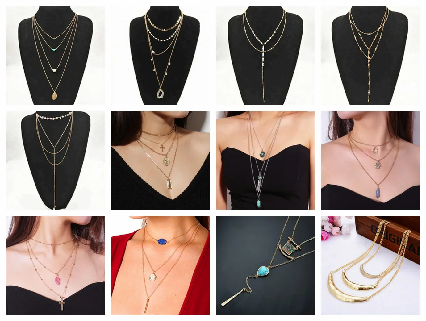 Vintage choker multilayer gold chain bead necklace Jewelry cross women forever pendant necklace