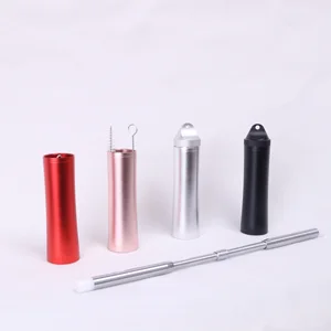 Image of 8mm 304 Stainless Steel Flexible Straws Metal Telescopic Straw With Cleaning Brush Reusable Drinking Straws Wholesale