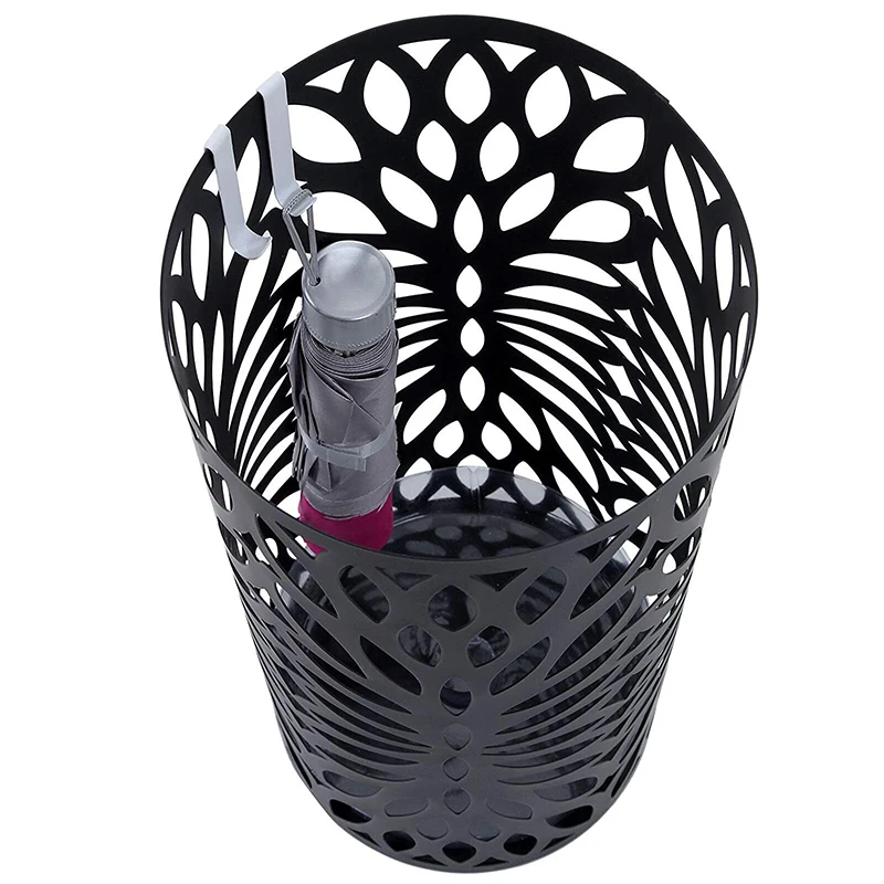 
Indoor Decoration 2 Hooks Free Standing Black Wrought Iron Umbrella Stand 