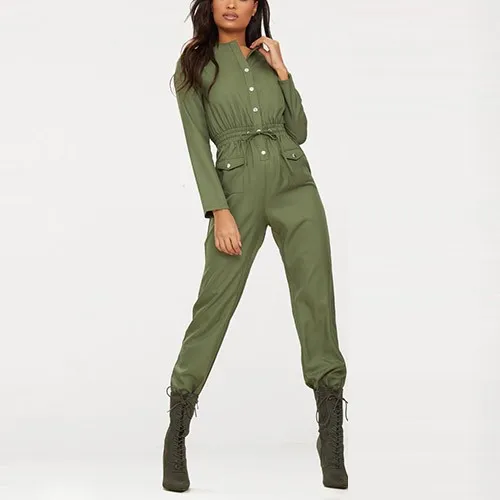 womens khaki utility jumpsuit