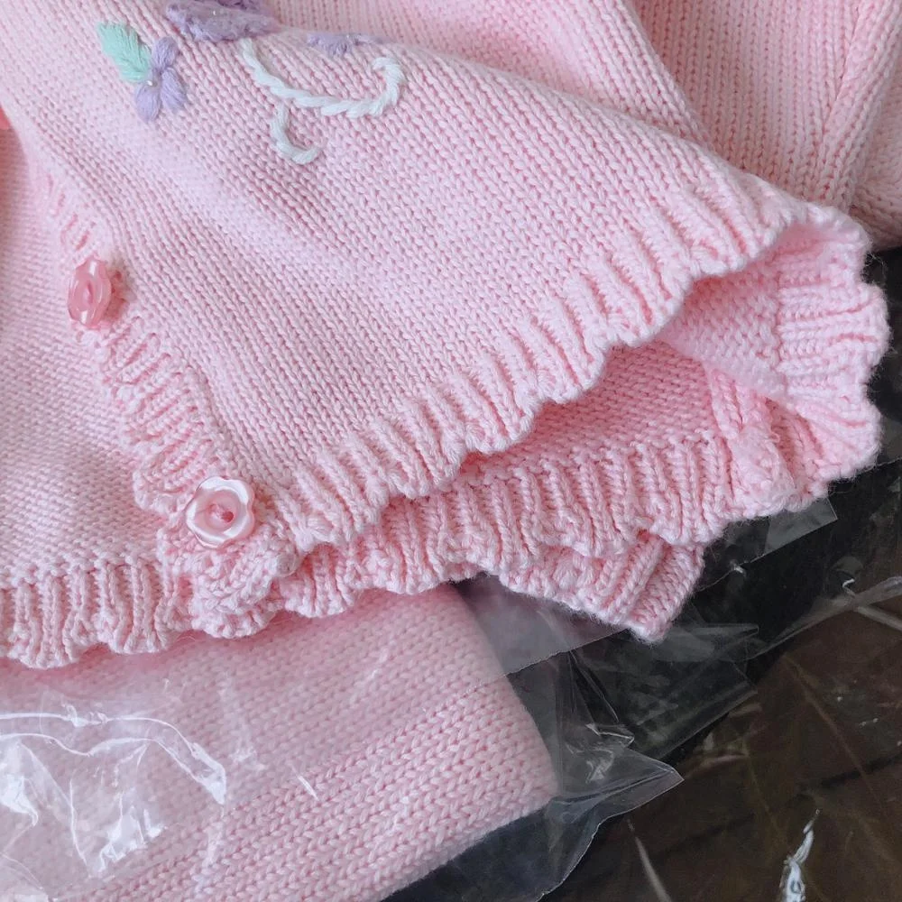 
baby girl cardigan kids sweater handmade flower cotton children clothes wholesale boutiques fashion ready made lots 