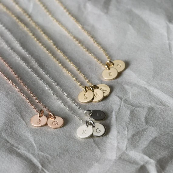 

Dainty Custom Minimalist Coin Initial Necklace Tiny Personalized Family Kids Disk Letter Necklace