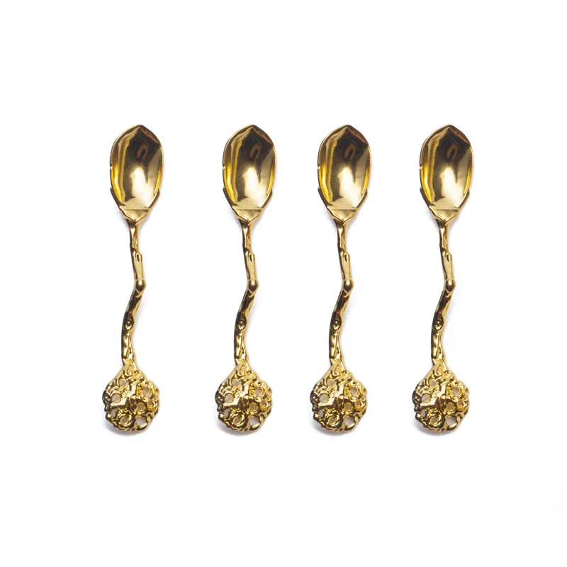 

Gold Zinc Alloy Tea Coffee Spoon Luxury Vintage Wedding Honey Cutlery coffee spoon set with Gift box Classic Designed