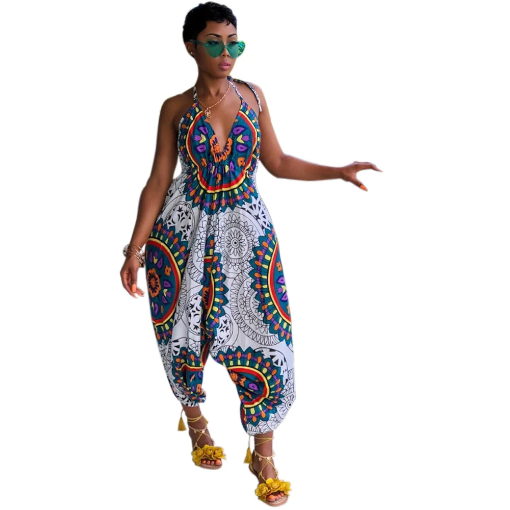 

Dashiki Traditional African Print Jumpsuit Women Harem Romper Summer Loose Backless Loose Ladies Jumpsuits Y11235