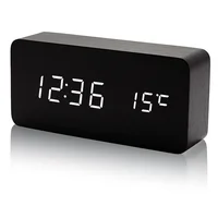 

Voice Control USB Charge Time Date Temperature LED Display Digital Table Wooden Alarm Clock