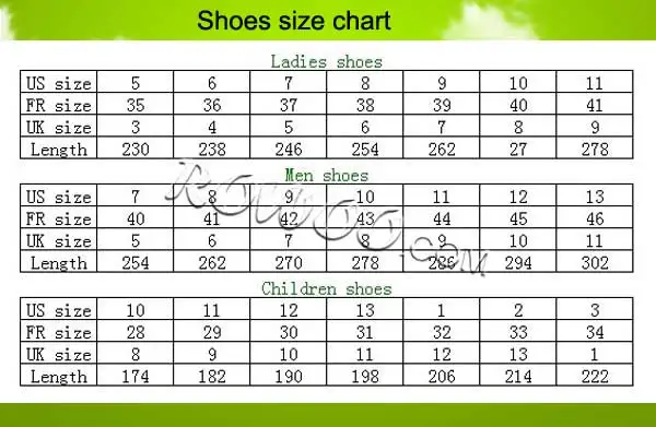 Shoe Size Chart Us To China