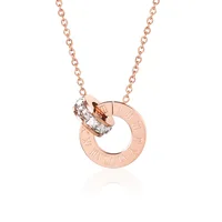 

Lingsai Rose Gold Rhinestone Double Circle Titanium Steel Roman Numerals Allergy Resistant Couple Necklace For Women Men Jewelry