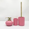 wholesale round shape cement accessory stone home decoration pink/brown bathroom accessories set